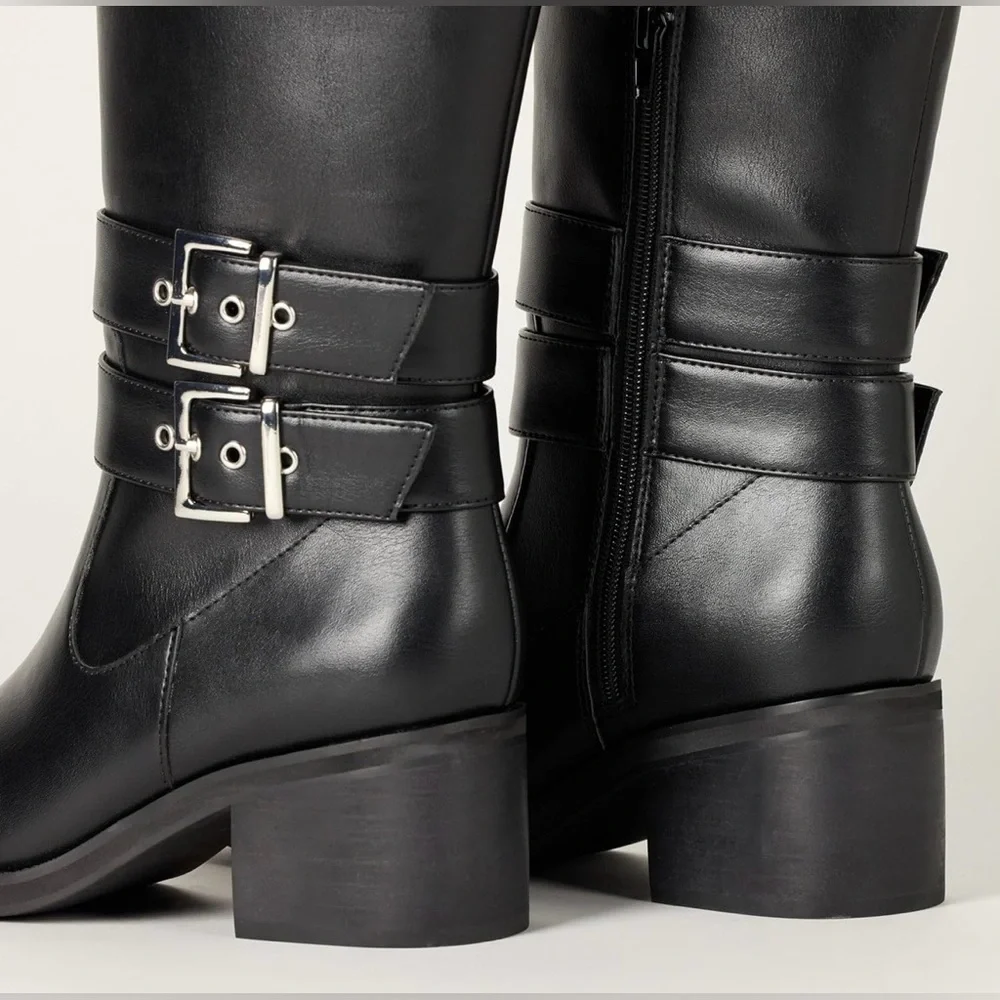The Drop Women's Sage Tall Biker Boot with Buckles, Black, NWT - Picture 7 of 10